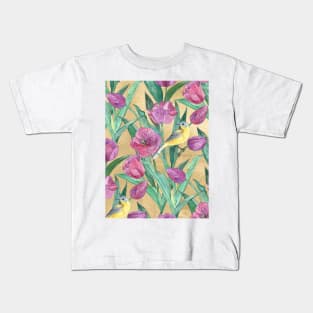 Blue Headed Wagtail in the Tulips Kids T-Shirt